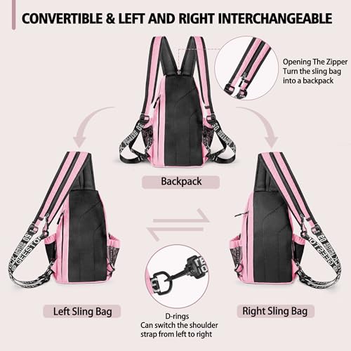 Image of Geestock Convertible Sling Bag for Women Men, Lightweight Crossbody Backpack Daypack Chest Bag Fit 10.9 inch Tablet for Travel, Sport, Hiking & Commute, Pink, 8.27inx3.94inx13.39in