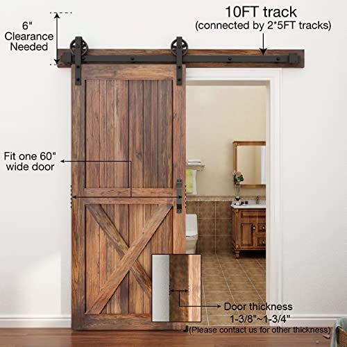 Winsoon 5-16Ft Single Wood Sliding Barn Door Hardware Basic Black Big Spoke Wheel Roller Kit Garage Closet Carbon Steel Flat Track System (10Ft) #TOP2