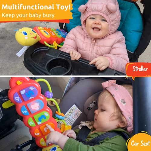 Image of KiddoLab Lira Baby Musical Toy with Lights & Music - Interactive Caterpillar Spinner & Stacking Rings for Infants 3+ Months - Soft Stuffed Animal Head for Sensory Play