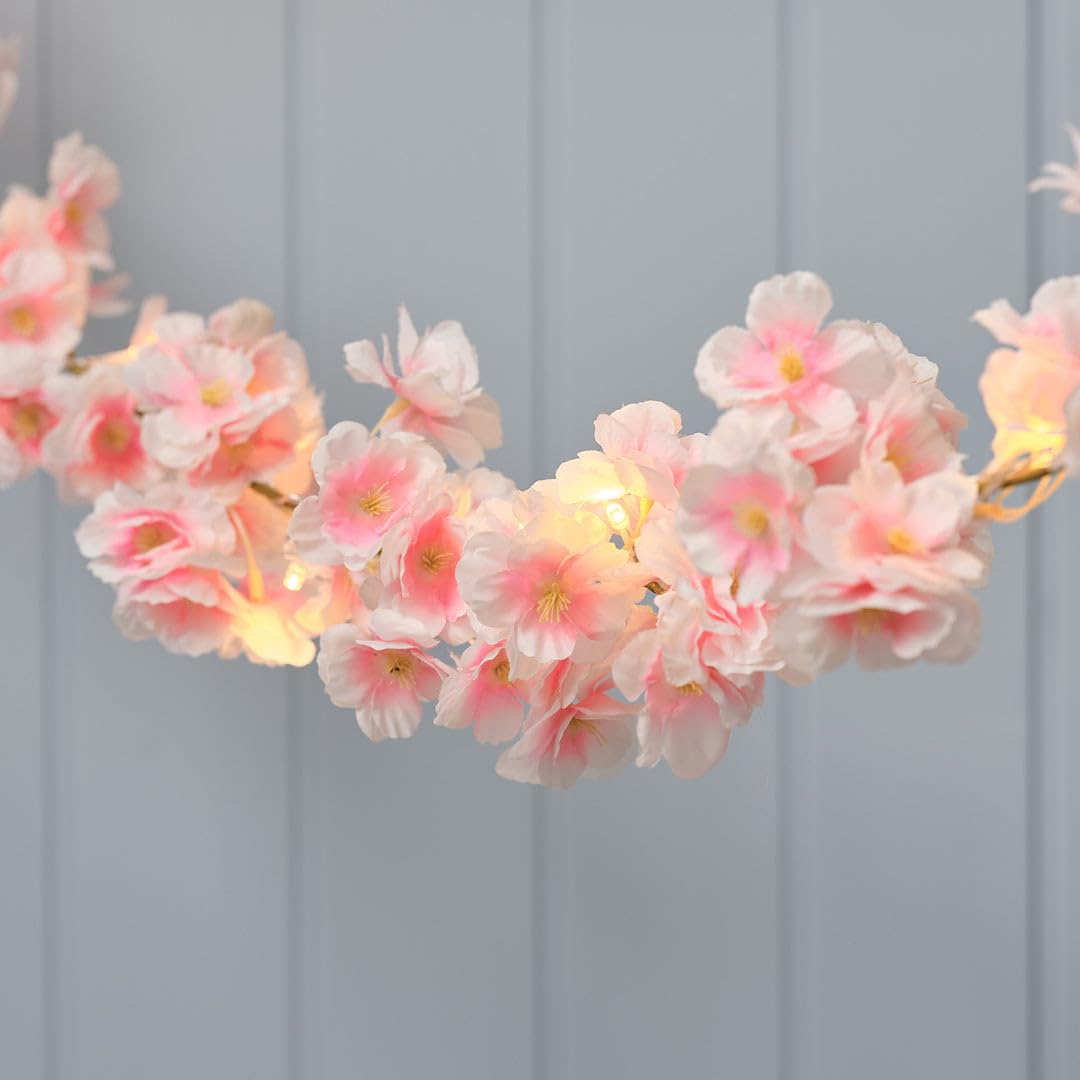 Lights4fun LED Pastel Flower Garland with Warm White Lights, Battery Operated Spring Floral Garland for Table Décor, Easter & Seasonal Styling
