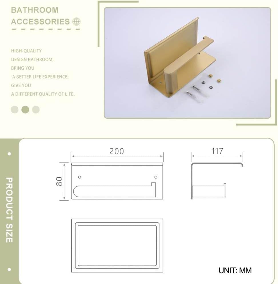 Brushed Gold Toothbrush Cup Towel Rack Clothes Hook Toilet Paper Tissue Holder Towel Bar Shelf Soap Dish Bathroom Accessories,Paper Platform B