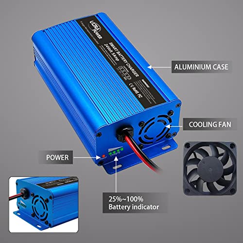 Ultrapower 24 Volt Battery Charger Automatic Smart Charger 5-Amp Trickle Battery Charger Maintainer Desulfator For Car Truck Marine Boat Truck Wheelchair With I/O Switch,3-Pin Xlr Alligator Connector #TOP1