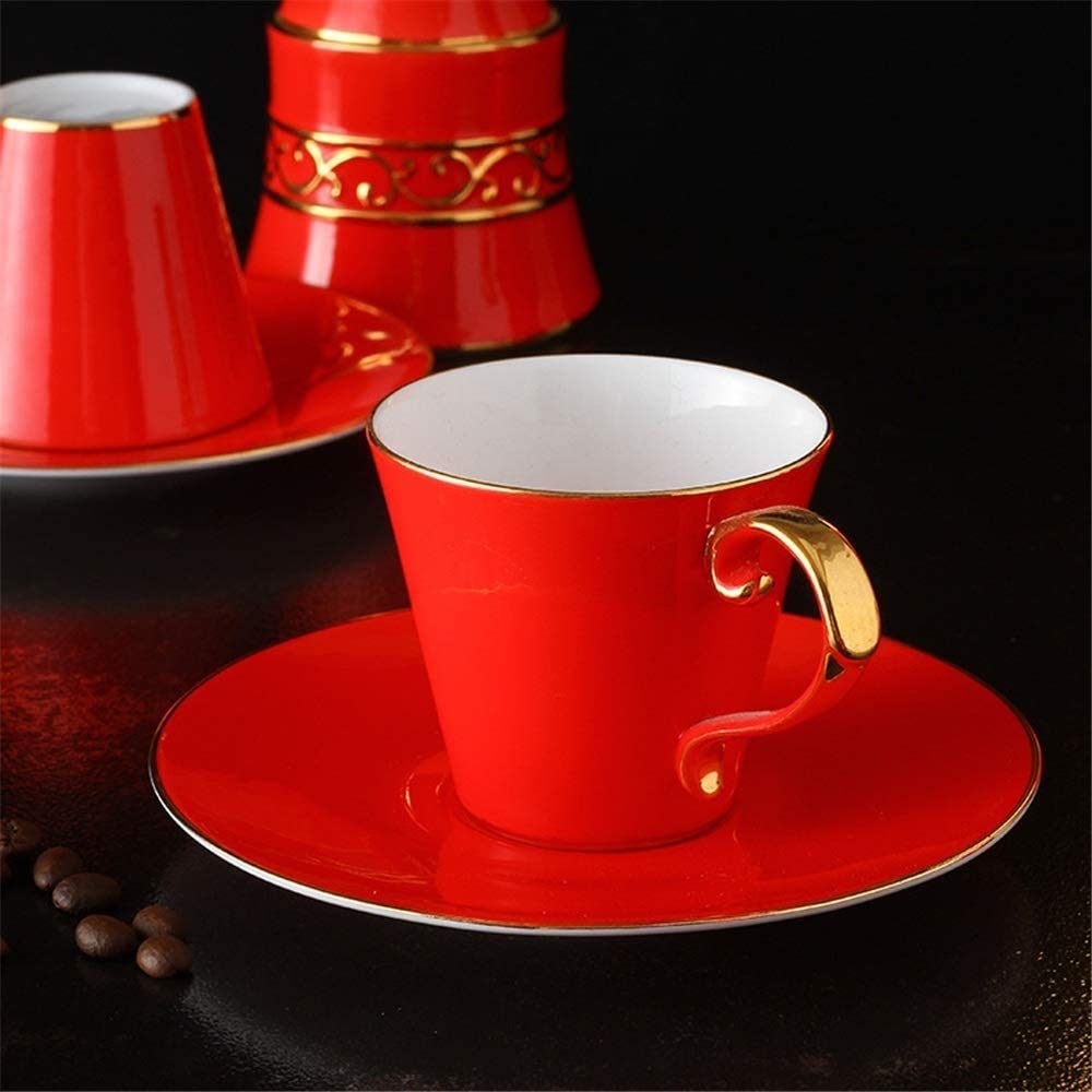 Zestaw porcelanowych filiżanek do espresso i spodków, porcelanowa filiżanka do kawy zestaw filiżanek do herbaty kawy, czerwony (kolor: czerwony)