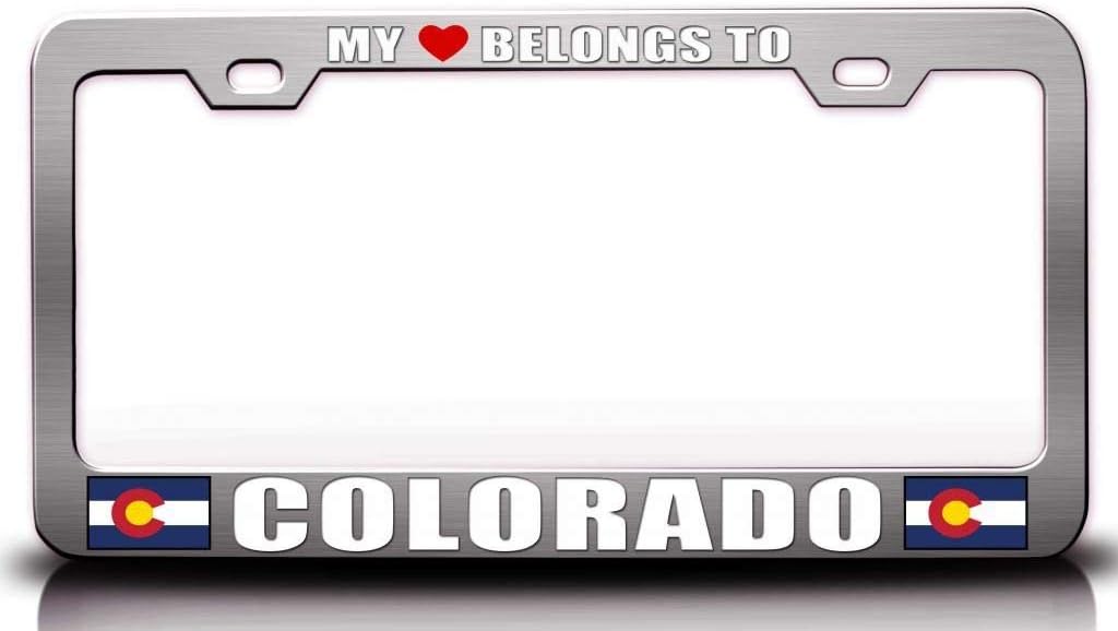 My Heart Belongs to Colorado State Flag Metal Car SUV Truck License Plate Frame Ch f54