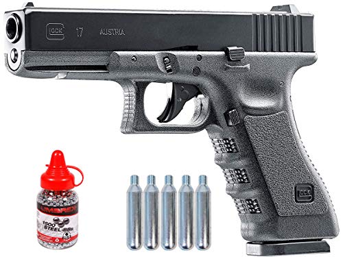 Wearable4U GIok 17 GEN3 Air Gun with 5x12 CO2 Tanks and Pack of 1500ct Steel BBS Bundle (Black) (+CO2 +BBS)