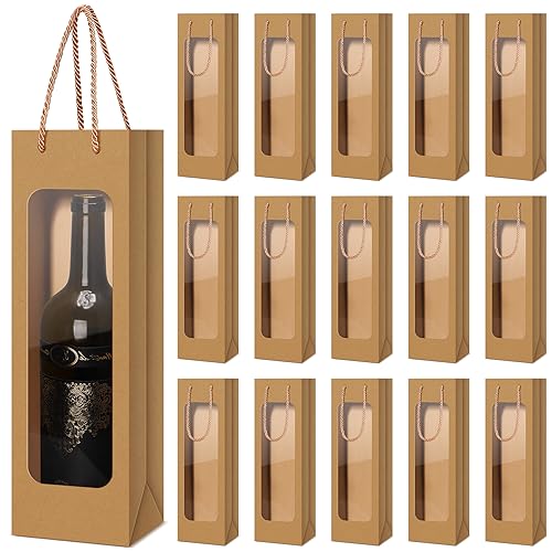 Tioncy 24 Pcs Wine Gift Bag Clear Window Wine Bags For Wedding Gifts Bottle Wine Bags With Handles Reusable Flower Wine Bags Bulk For Christmas Thanksgiving New Year Holiday Birthday cover