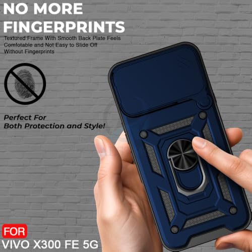 Image of AESTMO Tough Armor Vivo X300 FE 5G Bumper Back Case Cover | Ring Holder & Sliding Camera Shield Cover | 360 Degree Protection Back Case Cover for Vivo X300 FE 5G (Blue)