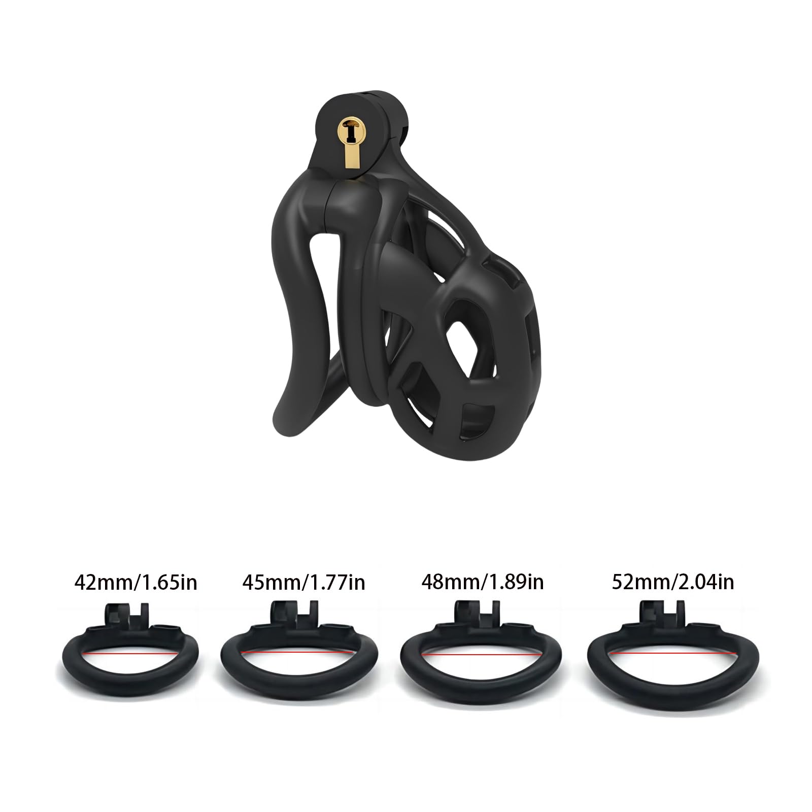 Chastity Cage Jouet Adulte Cage de Chasteté pour Pénis avec 4 Anneaux Courbés Différents Cage Chastetée en Résine Légère avec Ceinture et Serrure Cachée pour le Bndage du Pénis de l'Homme