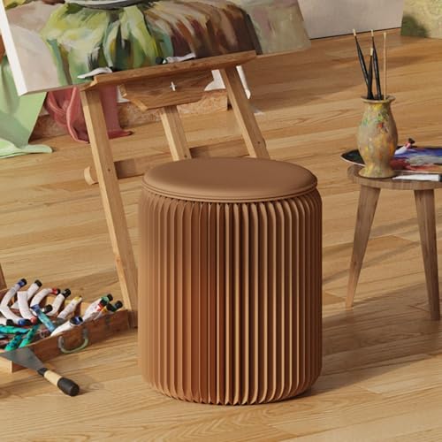 折りたたみ ペーパースツール 丸椅子 軽量ポータブル 家具フットスツール 耐荷重300kg 撥水 ハニカム構造 クッション付き 玄関/リビング/店舗/車/屋外用,茶, 30*32cm