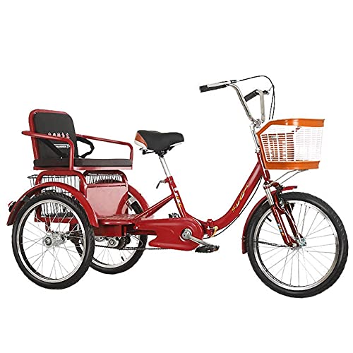 Triciclo para adultos de 20 pulgadas, con canasto trasero y asiento para pasajero, horquilla con suspensión, para personas mayores, mujeres y hombres miniatura 1