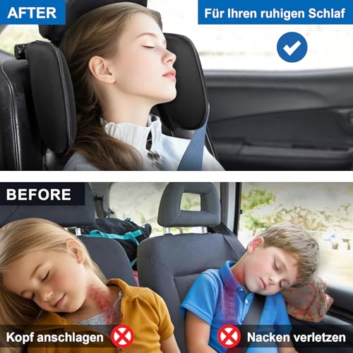 Spurtar Kopfstütze Auto Kinder Nackenkissen Auto Höhe einstellbar, 360 °Rotation, Weichem Gedächtnisschaum, für Kinder und Erwachsene, Nackenstütze Auto zum Schlafen - Schwarz
