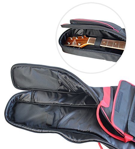 Vizcaya 41 Inch Waterproof Dual Adjustable Shoulder Strap Acoustic Guitar Gig Bag 15Mm Padding Backpack With Accessories(Adult Guitar Strap,Picks,Strap Lock) -Black With Red Edge #TOP5