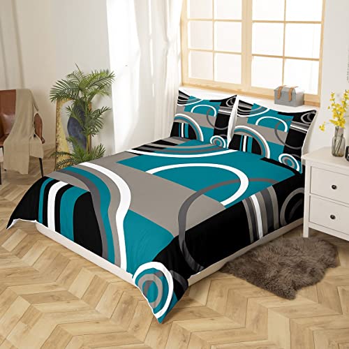 Housse de couette motifs géométriques lit garçons filles bleu marron