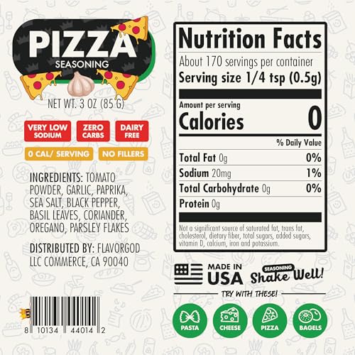 Image of Flavor God 2 Bottles Pizza Seasoning Mix Natural Healthy Spice Blend For Grilling Chicken, Beef, Seafood, Vegetables, Salad, Tacos, Ravioli, Pasta- Kosher, Gluten & Dairy Free, Vegan Keto Friendly