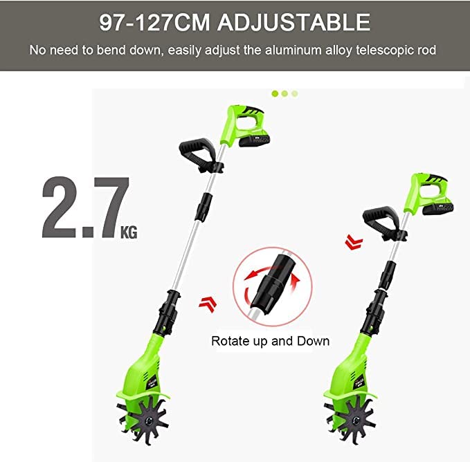 Motobineuse de Jardin, motobineuse électrique sans Fil, rotavateur de Jardin télescopique, désherbeur/cultivateur électrique, Profondeur de Travail 25 cm, motobineuse de Jardin