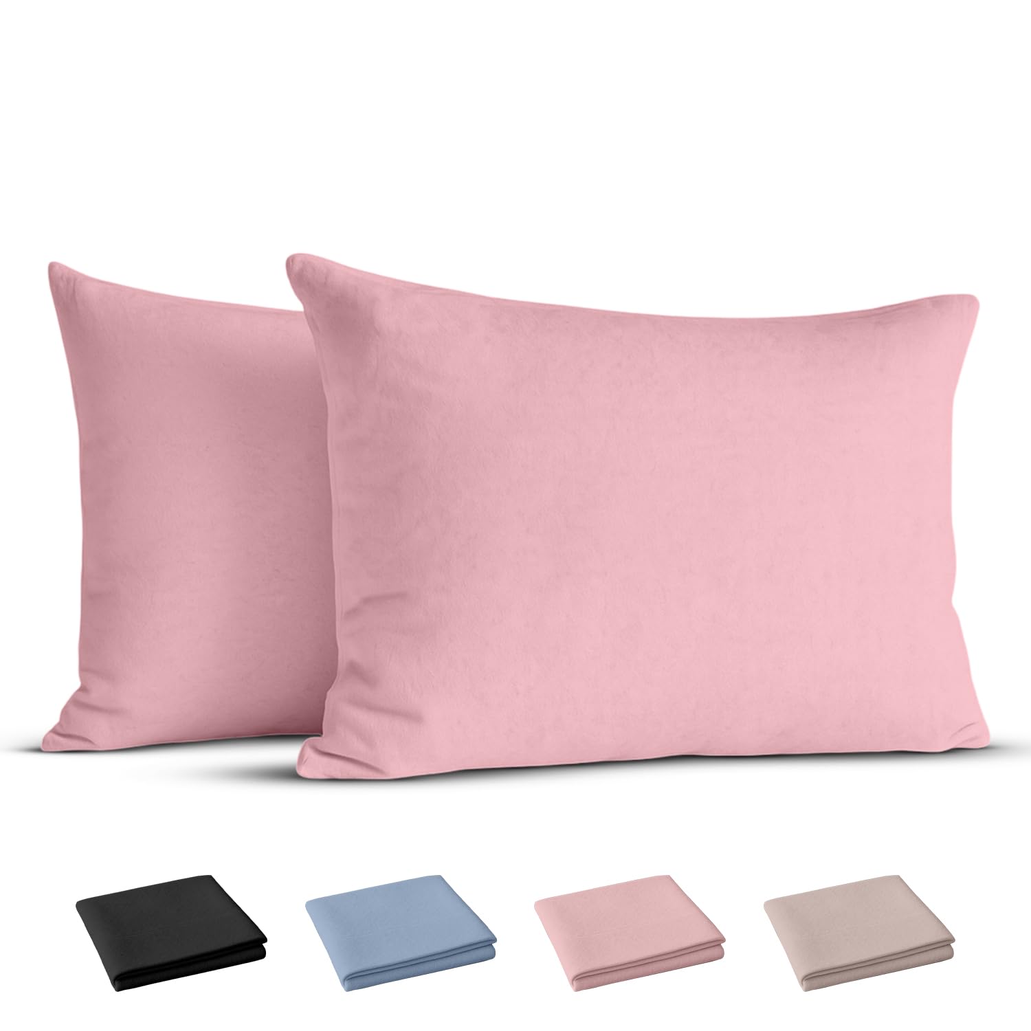 Rohi 100% Brushed Cotton Flannelette Pillowcase Pair – Super Soft & Cozy Thermal Pillow Covers – 50x75 cm (Pillow Pair, Pink)