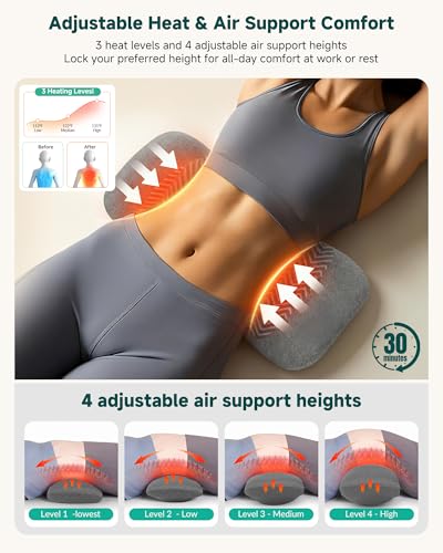 Image of 3-in-1 Smooth Triple Fusion Back Massager, Lumbar Support Pillow with Heat | Adjustable Air Lift Height,Dual Vibration Motors And Memory Foam Support Enhance Lower Back For Office Chairs, Beds And Sofas