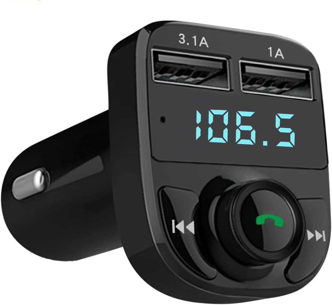 Bluetooth FM Transmitter for Car, Wireless Radio Adapter with Hands-Free Calls, Dual USB Charger (3.5A), LCD Display, Noise Cancellation for iPhone/Android Bluetooth FM Transmitter for Car, Wireless Radio Adapter with Hands-Free Calls, Dual USB Charger (3.5A), LCD Display, Noise Cancellation for iPhone/Android