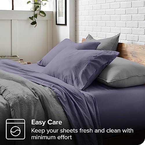 Bare Home Sandwashed Queen Sheet Set - Premium 1800 Ultra-Soft Microfiber Queen Bed Sheets - Incredible Softness - Deep Pocket - Bedding Sheets & Pillowcases (Queen, Sandwashed Dusty Purple) #TOP6