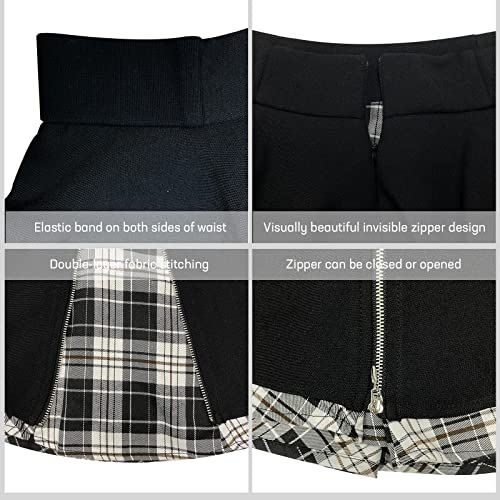 Kisidoo Women's Gothic Skirts Cute High Waisted Plaid Kilts For Women Trendy Elastic Waist Hem Flared Knee Length Mini Skirt White #TOP1