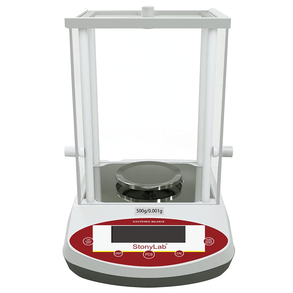 stonylab Bilancia analitica di precisione, 500 g x 0,001 g (1 mg) Bilancia elettronica da laboratorio Bilancia analitica ad alta precisione Bilancia per gioielli con schermo e display a LED, 110 V