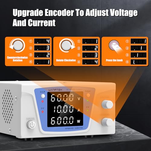 Image of DC Power Supply Variable, 60V 10A Bench Power Supply with Encoder knob, Adjustable Switching Power Supply with OCP Switch, Variable Power Supply with Output Enable /Disable Button