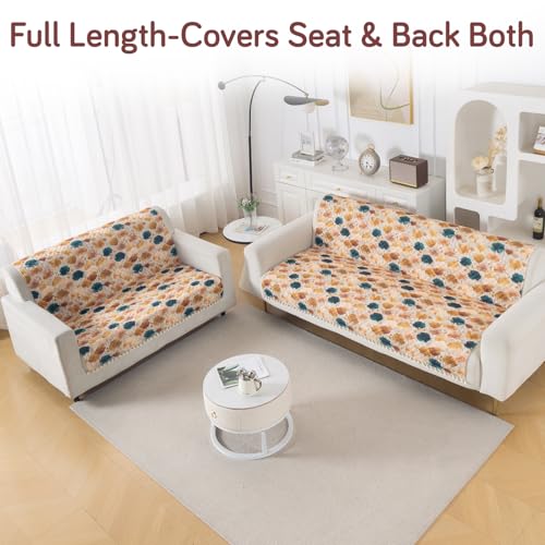 Image of HOKIPO Boho Wildflower Quilted Sofa Cover 3 Seater and 2 Seater with Tassels Set - 5 Seater Sofa Cover (3+2) for Seat & Back | 'Tassel Twigs' Series (IN-991-T11 + IN-990-T11)
