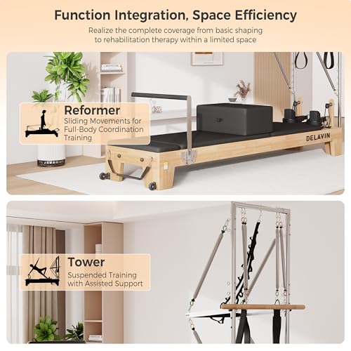 DELAVIN Pilates Reformer for Home Gym, Solid Wood Pilates Reformer Machine with Springs, Jump Board, Reformer Box and Accessories, Quick-Assembly Pilates Equipment Supports Up to 440 LBS (FBA) - Image 4