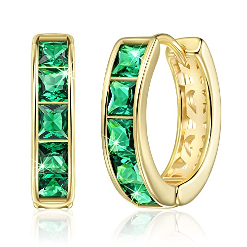 Linawe エメラルド フープピアス イヤリング レディース 軟骨ピアス リング 金 セカンドピアス ジュエリー クリスタル ゴールド モアッサナイト ダイヤモンド ピアリング