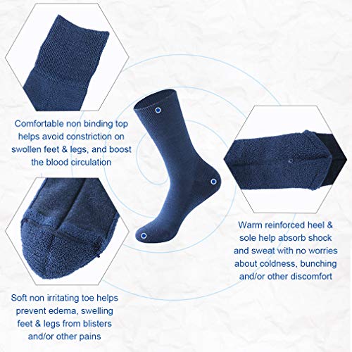 Forcool Merino Wool Non Binding Loose Top Cushioned Sole Dress Crew Diabetic Socks for Men and Women, M/L/XL, 3 Pairs3