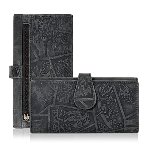 Image of Real Leather Women Wallet Leather with RFID Blocking -Trifold Card Holder Designer Ladies Clutch with ID Window Wallets