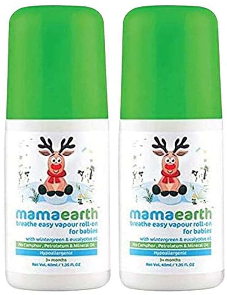 Mamaearth Natural Breathe Easy Vapour Roll-on for Cold & Nasal Congestion, with Wintergreen & Eucalyptus Oil, 40 ML (Pack of 2)
