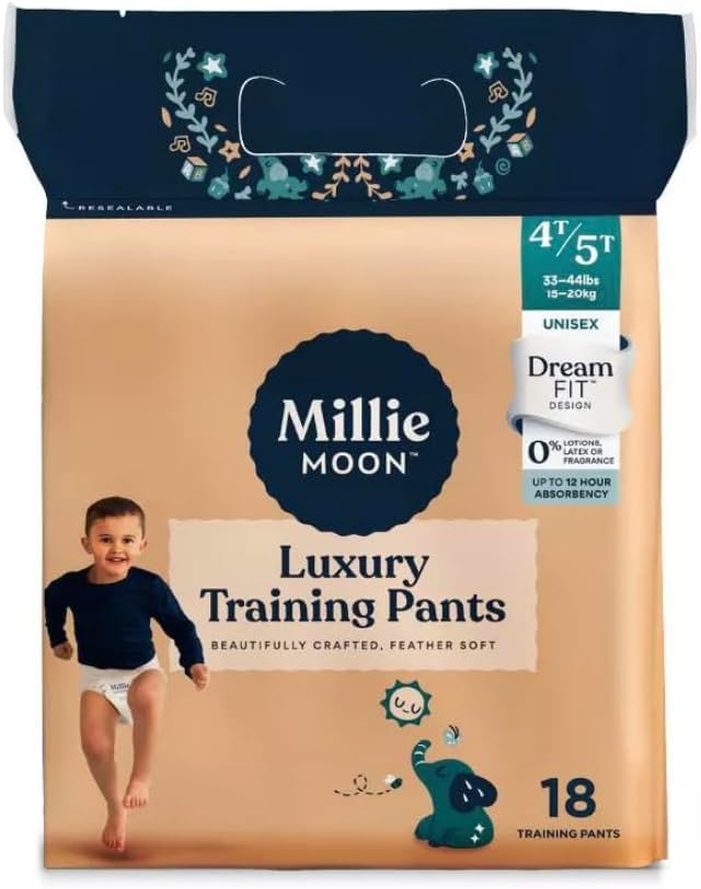 Millie Moon Luxury Baby Training Pants, Potty Training Diapers Unisex Leak Protection (White, 4T-5T, 18, Count)
