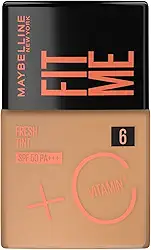 Maybelline NY Fit Me Fresh Tint Base Líquida, Proporciona Efeito Glow Natural, Controla a Oleosidade e Uniformiza a Pele com Vitamina C e FPS 50, Cor 06, 30ml
