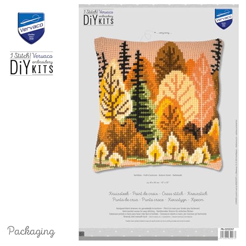 Kit point de croix coussin Forêt d'Automne idée cadeau art DIY