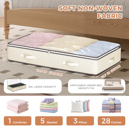Image of Budding Joy 4 Pack Under Bed Storage Containers with Clear Lids, Beige