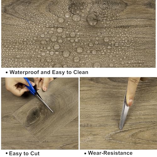 Image of Dureidos Floor Tiles Peel and Stick Waterproof 36 x 6 inch, Vinyl Flooring Waterproof and Durable, 10PCS, Brown