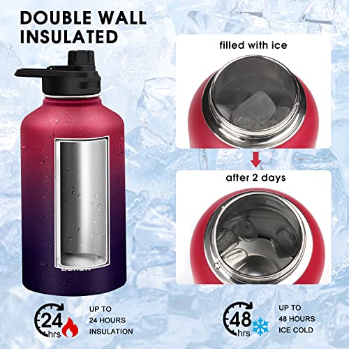 64 Oz Insulated Water Bottle With Straw & Paracord Handles & 3 Lids, Leak Proof Metal Water Jug, Hot Cold Stainless Steel Thermal Water Bottles, Half Gallon Large Water Flask For Sports, Gym #TOP1