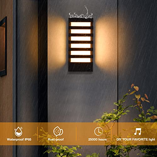 Wall Sconces Set Of Two, 18W Color Changing Outdoor Lights Mobile App Control Outdoor Lights, Ip65 Waterproof Wall Scones, 1800Lm 2700K Modern Wall Mount Light, 2Pcs Outside Lights For House #TOP2