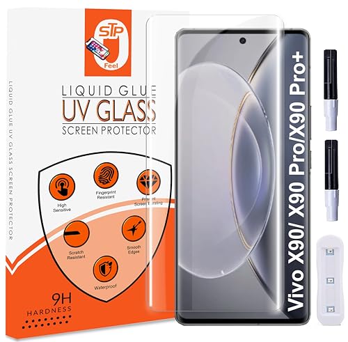 Image of STP FEEL (2 Pack UV Tempered Glass Screen Protector For Vivo X90 (6.78 Inch) Full Adhesive UV Glue Curved Edge to Edge Case Friendly HD Clarity with easy installation kit