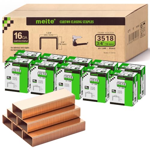meite Carton Closing Staples 1-3/8" Wide Crown 3/4" Leg 1,600PCS x 10 Boxes