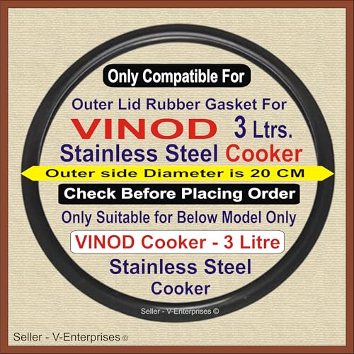 Image of Outer Lid Rubber Gasket compatible for 3 Litre Vinod Stainless Steel Pressure Cooker. Outer Lid Dimeter is 20 cm (Packof 1) (Black Color)