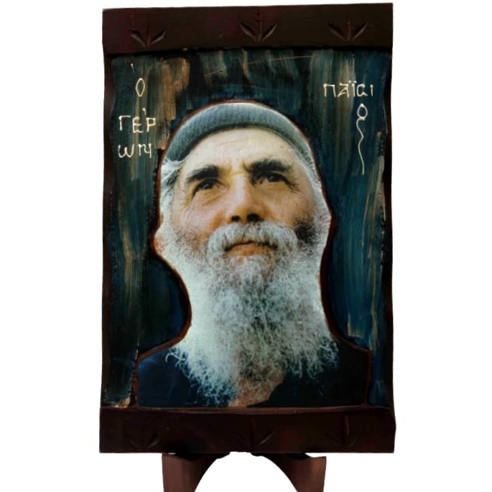 Icona Di San Paisios In Legno Dipinta A Mano – Cristiana Ortodossa, Dimensioni 30x20 Cm