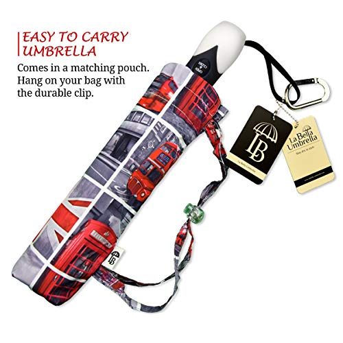 Folding Rain Umbrella Portable Auto Open Close - Uk Umbrella Red And Black For Men And Women - Compact Automatic Umbrella London Design - Vintage Fashion Umbrella Big Ben Travel Themed Gift #TOP4