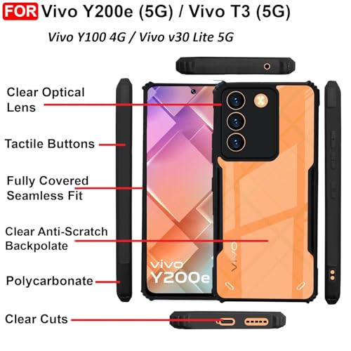 Image of Back Cover Clear Eagle Smoke Compatible with Model Vivo V2336 / Y200e 5G / T3 5G | Raised Edges I paky |Imported Flexible TPU Bumper Scratch & Camera Protection - Black