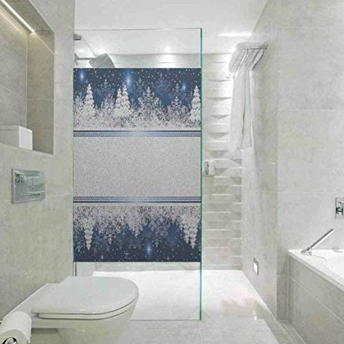 Película de vidrio decorativa para privacidad, con diseño de heladas de Navidad, borde abstracto en T, no adhesiva, sin residuos, fácil de recortar para bloquear el sol, 35.4 x 78.7 pulgadas