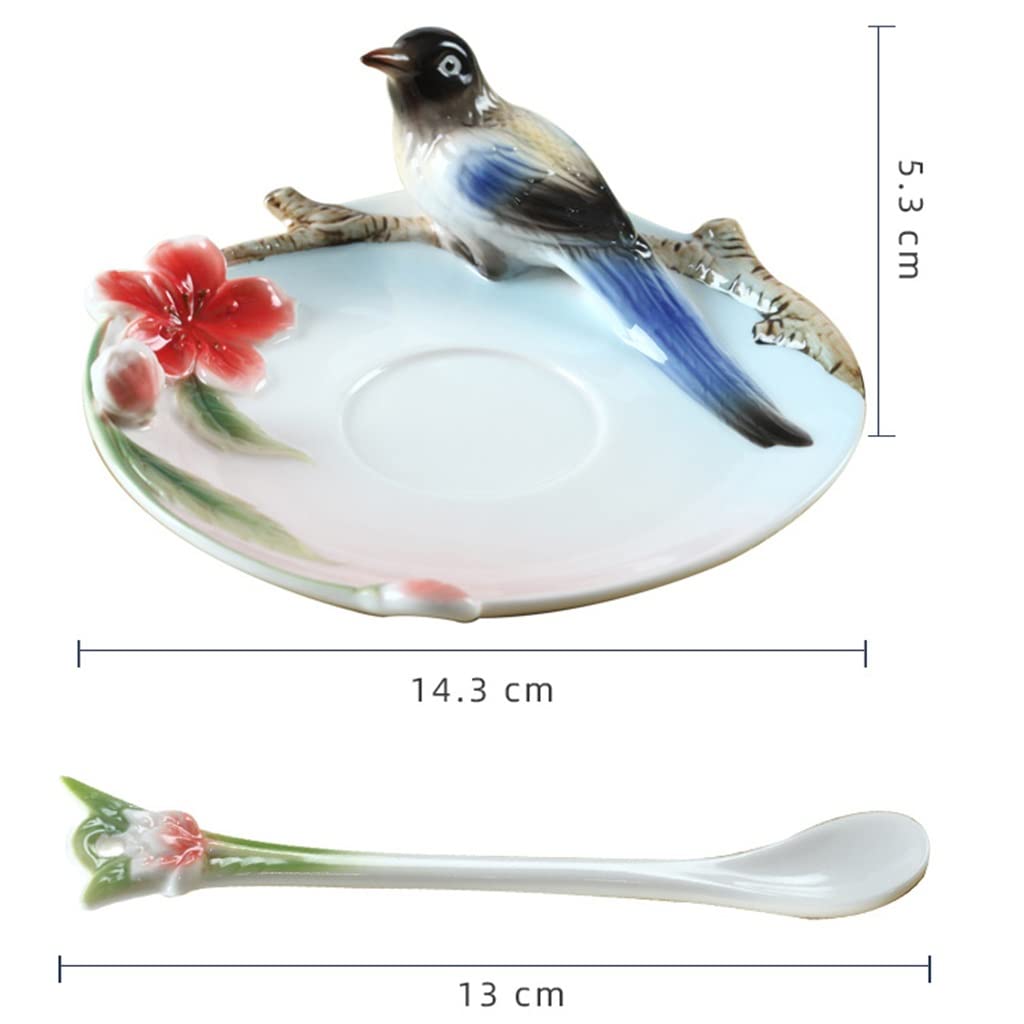 Tazza da caffè Set Tazza da caffè con piattino in Ceramica Smaltata Dipinta a Mano per tè pomeridiano Set da tè per Ragazza Tazza a Cuore (A Come da Esposizione)