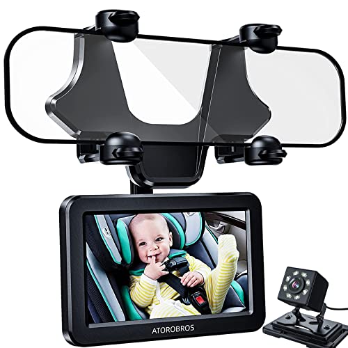 Image of Baby Mirror for Car, ATOROBROS Baby Car Camera for Rear-Facing Seat with 4.3'' HD Display, Upgrade 360° Rearview Mirror Display Bracket, Easy and Safe to See Baby while Driving