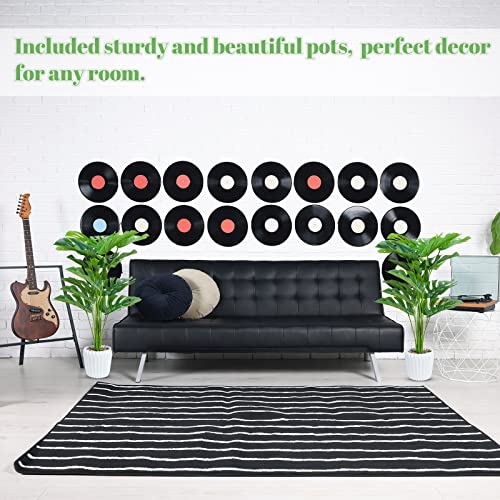 Set of 2 Large Fake Plants 28" Tall Artificial Monstera Deliciosa in Pot for Home Office Decor - Image 5