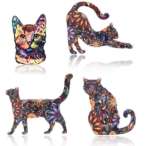 Unigift Juego de 4 broches creativos con diseño de gato con flores acrílicas para regalo diario o decoración de tela Cover
